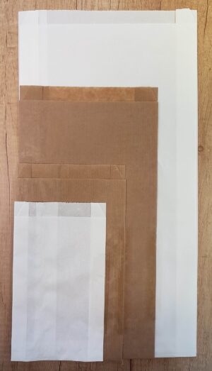 Barna éltalpas papírzacskó, 140 + 50 x 250 mm