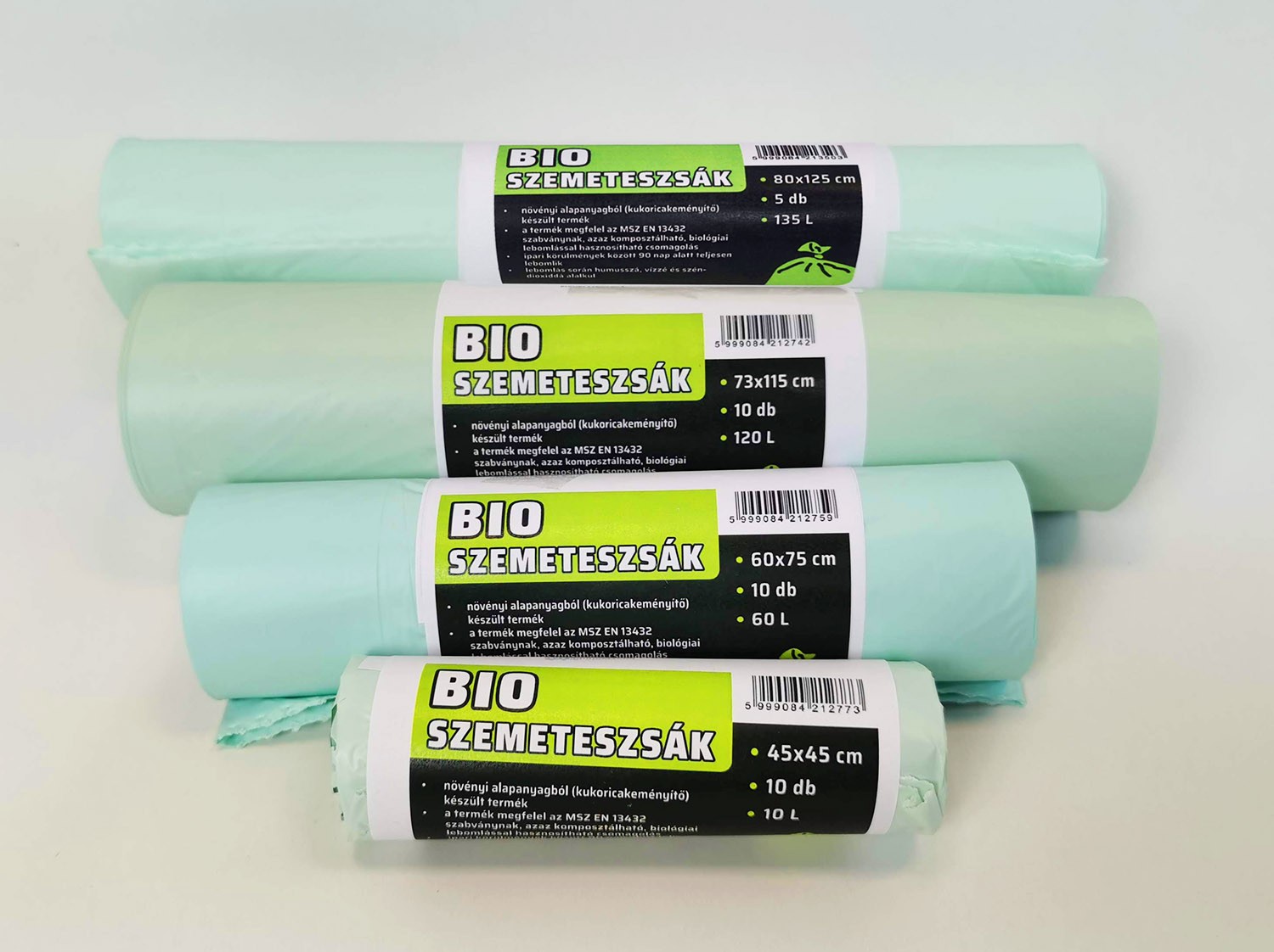600 x 750 x 0,025 mm-es (60 x 75 cm-es) (60 l) lebomló, komposztálható PLA bio/öko zsák, környezetbarát