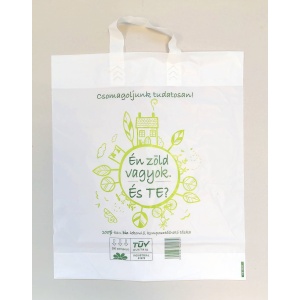 Lebomló szalagfüles táska, 40 x 45 cm, kukoricakeményítős (PLA), környezetbarát