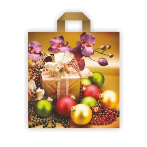 Szalagfüles karácsonyi táska, 40 x 42 cm, 8. ajándékdobozos, nyomdázott