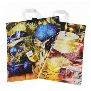 Szalagfüles karácsonyi táska, 40 x 42 cm, 9. kék gömbös, nyomdázott